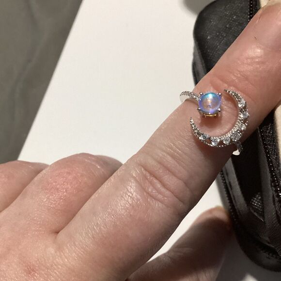 🌙Sterling Silver Adjustable MoonStone Half Moon Ring - Picture 7 of 16
